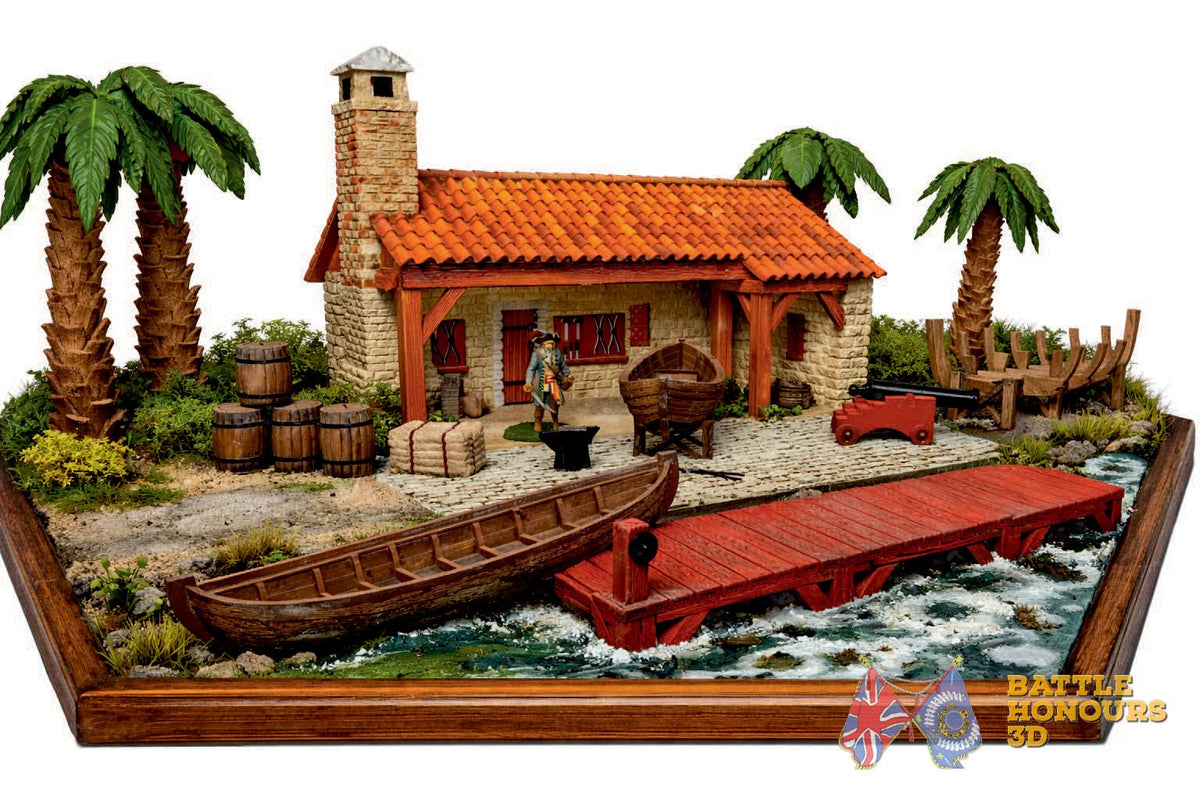 Colonial Caribbean boat workshop terrain model graphic