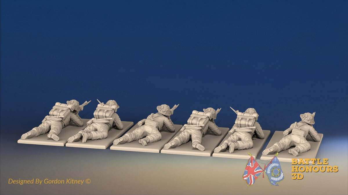 WW2 British Infantry Battle Dress Prone miniature figures rear view