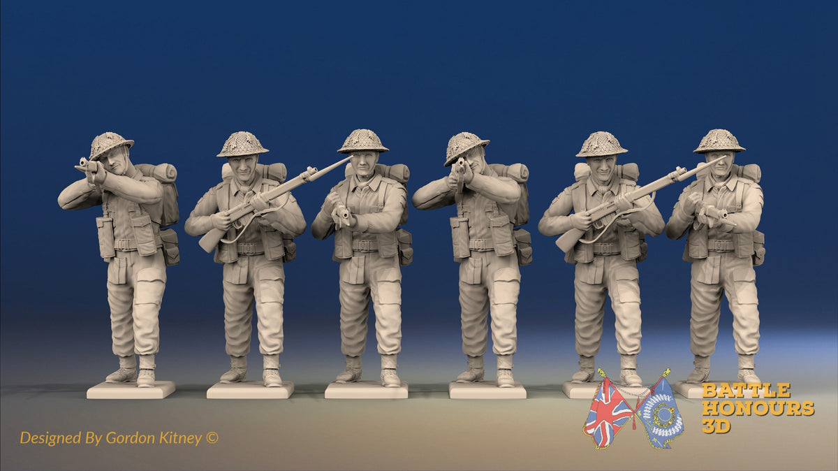 WW2 British Infantry Battle Dress Standing Firing miniature figures front view