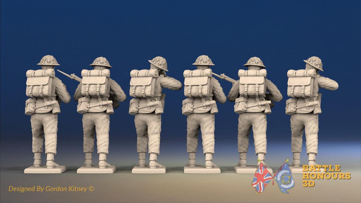 WW2 British Infantry Battle Dress Standing Firing miniature figures rear view