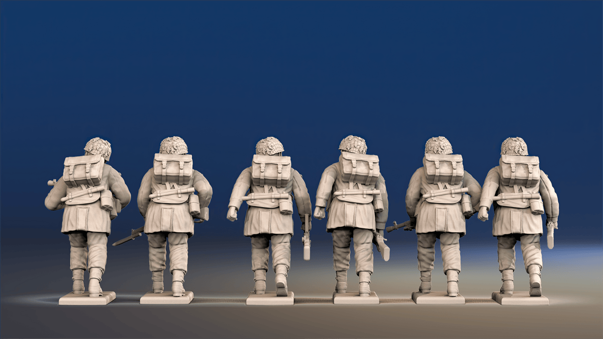 WW2 British Paratroopers - Advancing Bren Gun Team, Helmets
