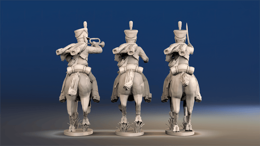 Napoleonic British Hussars Bell Shako galloping command rear view