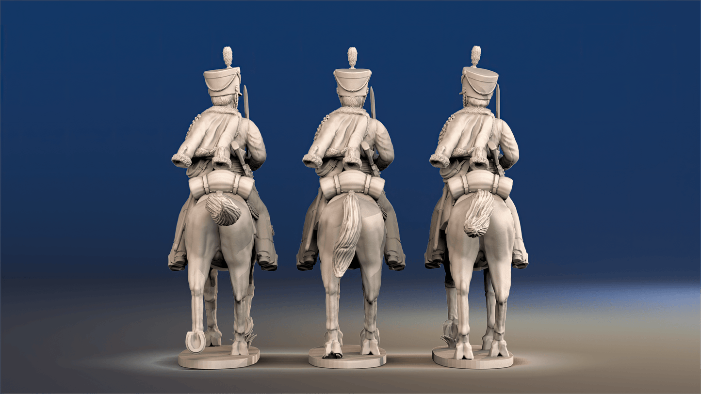 Napoleonic British Hussars Bell Shako trotting rear view