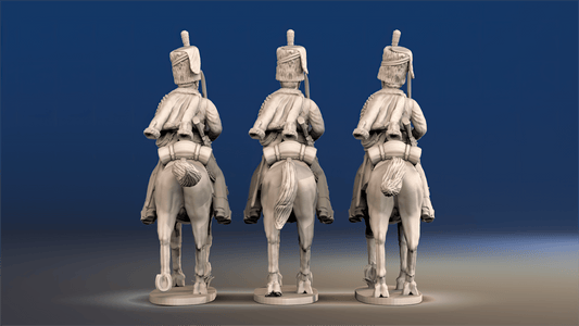 Napoleonic British Hussars Busby trotting rear view