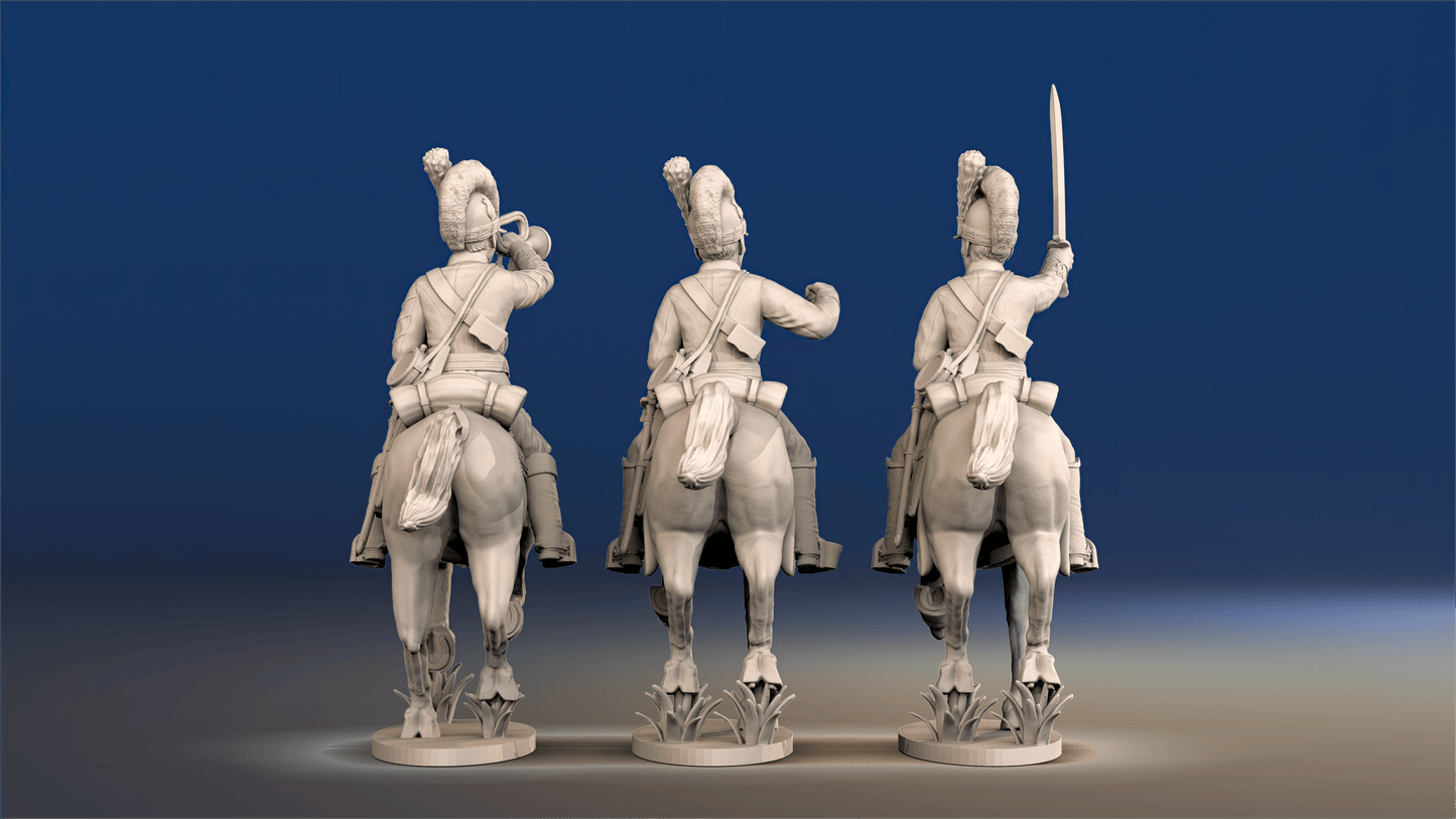 Napoleonic British Light Dragoons Tarleton galloping command rear view