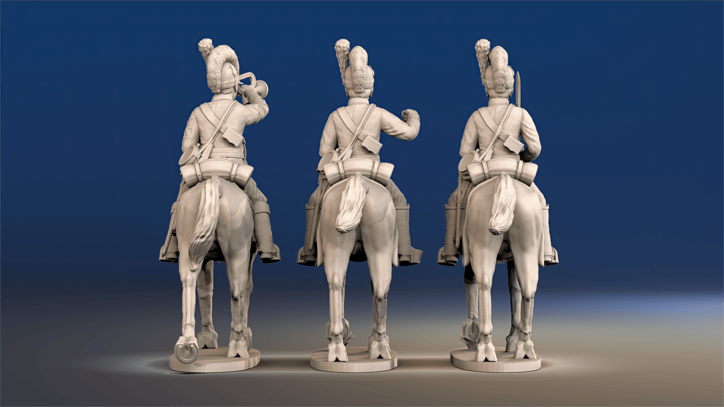 Napoleonic British Light Dragoons Tarleton trotting command rear view