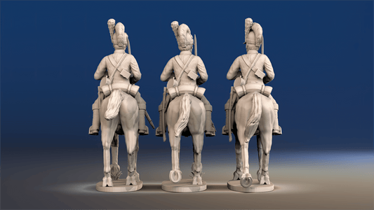 Napoleonic British Light Dragoons Tarleton trotting rear view