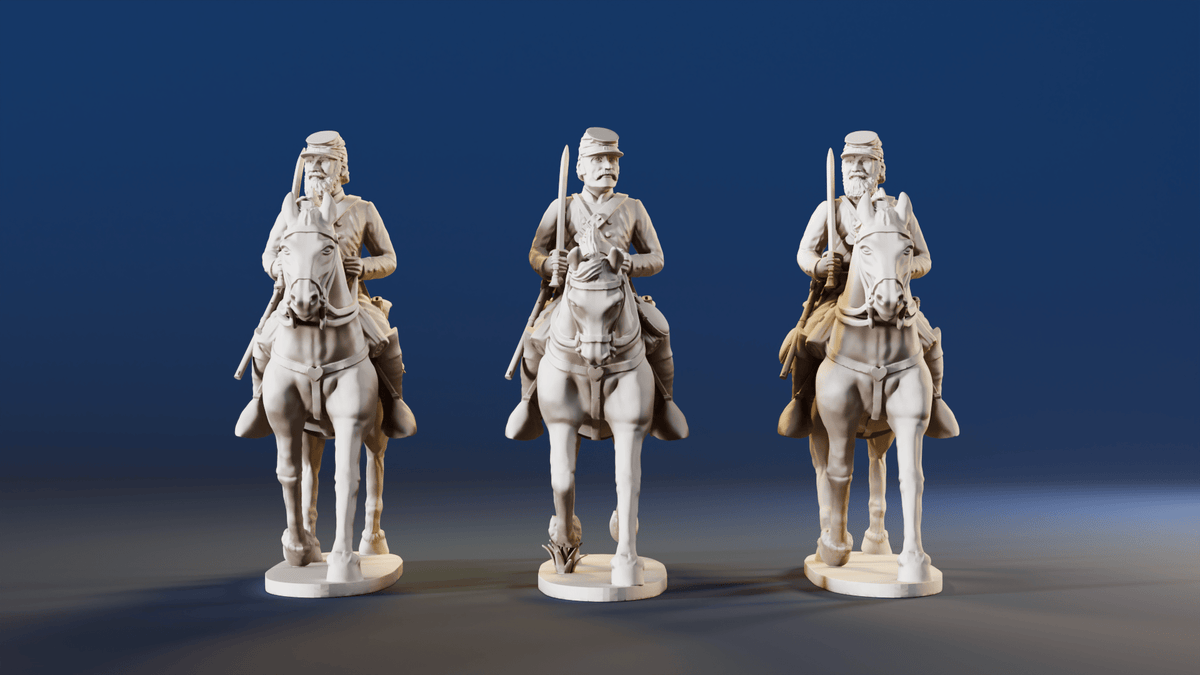 CSA cavalry trotting with sword forage cap rear view