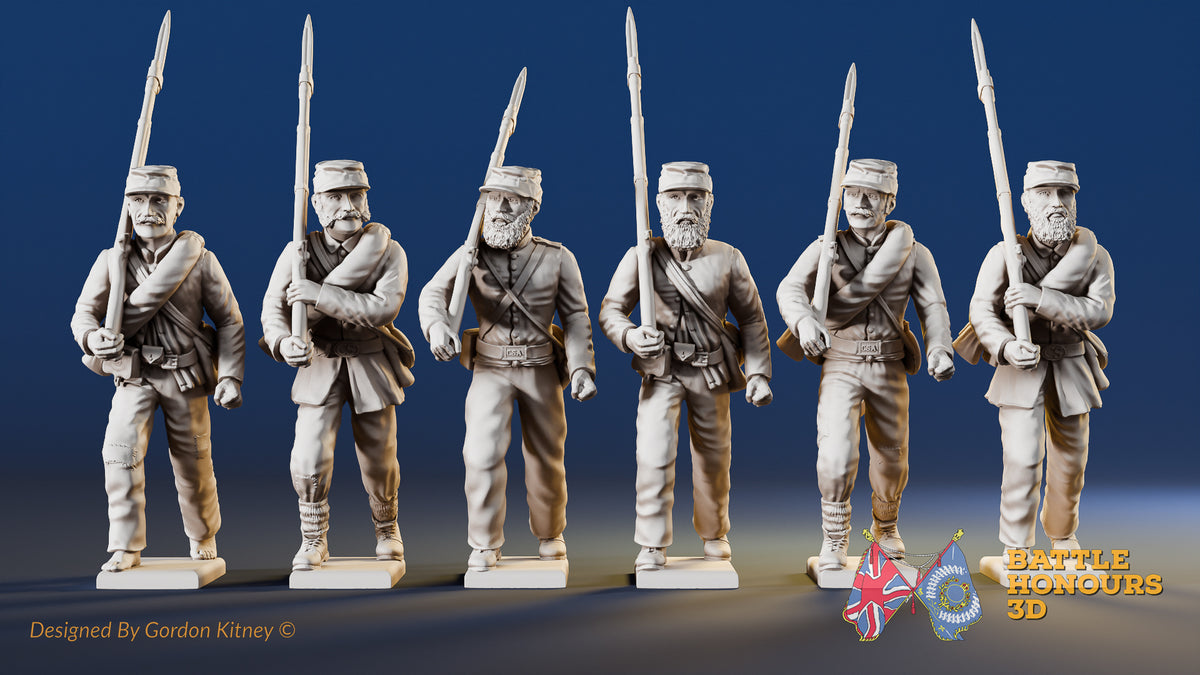 Confederate right shoulder shift marching infantry in hats, variant 9