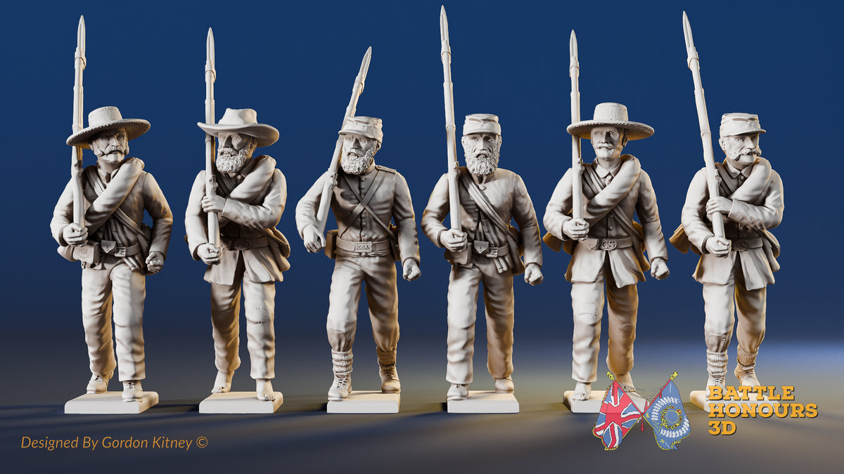 Confederate right shoulder shift marching infantry with mixed headdress, variant 7