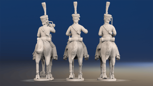 Napoleonic French Hussar Command - Campaign Dress, Shako, Trotting