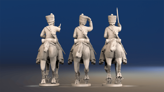 Napoleonic French Hussars - Campaign Dress, Covered Shako, Galloping