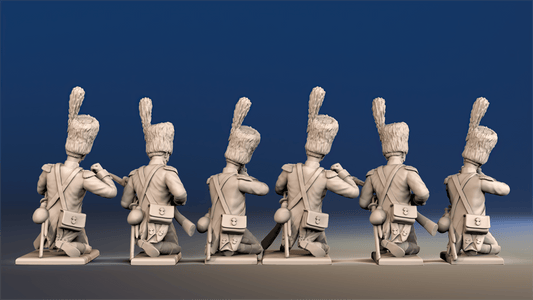 Napoleonic French Elite Company Foot Dragoons loading and firing kneeling rear view