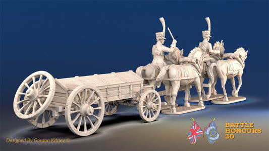 French 4 horse caisson with riders shako trotting rear view