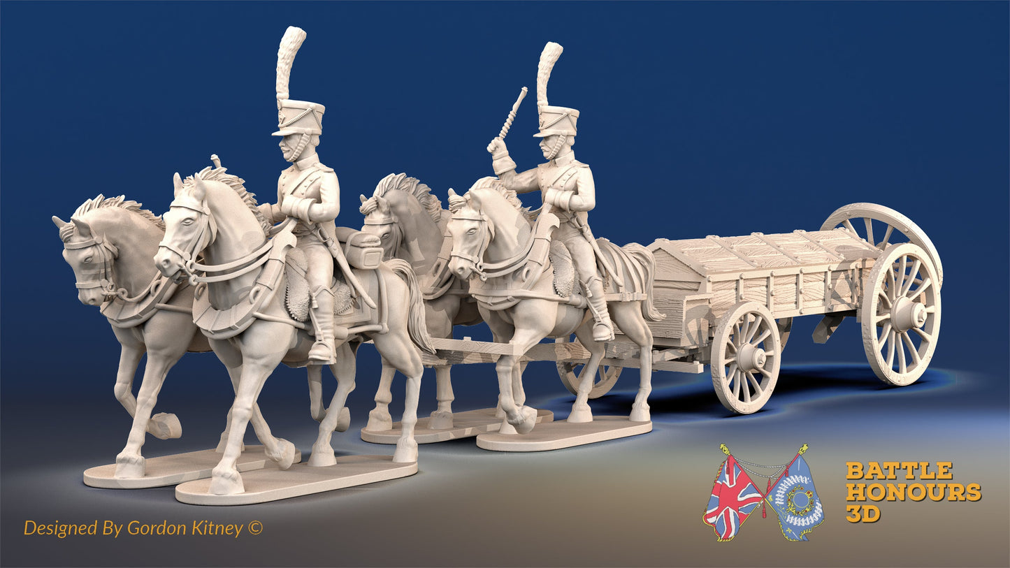 French 4 Horse Caisson With Riders Shako Trotting