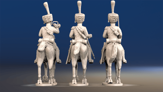 Napoleonic French Chasseurs à Cheval command full dress trotting set 1 rear view
