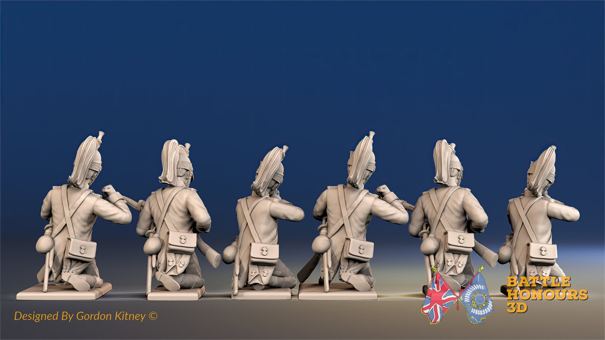 French dismounted dragoon cavalry loading and firing kneeling, back view