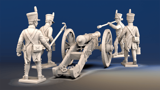 Napoleonic French Foot Artillery shako and gaiters loading crew rear view