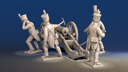Napoleonic French Foot Artillery shako and trousers firing crew rear view