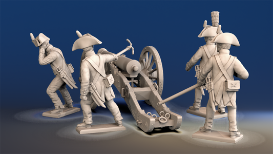 Napoleonic French Foot Artillery bicorne and trousers firing crew rear view