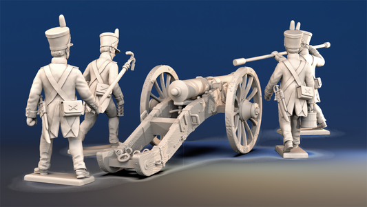 Napoleonic French Foot Artillery shako and trousers loading crew rear view