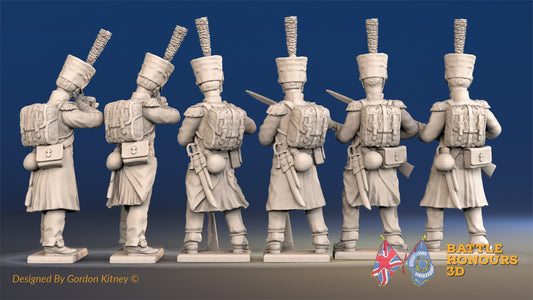 French Grenadier firing and loading shako greatcoat rear view