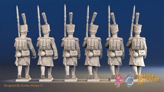 French march attack light Voltigeurs greatcoat shako gaiter rear view