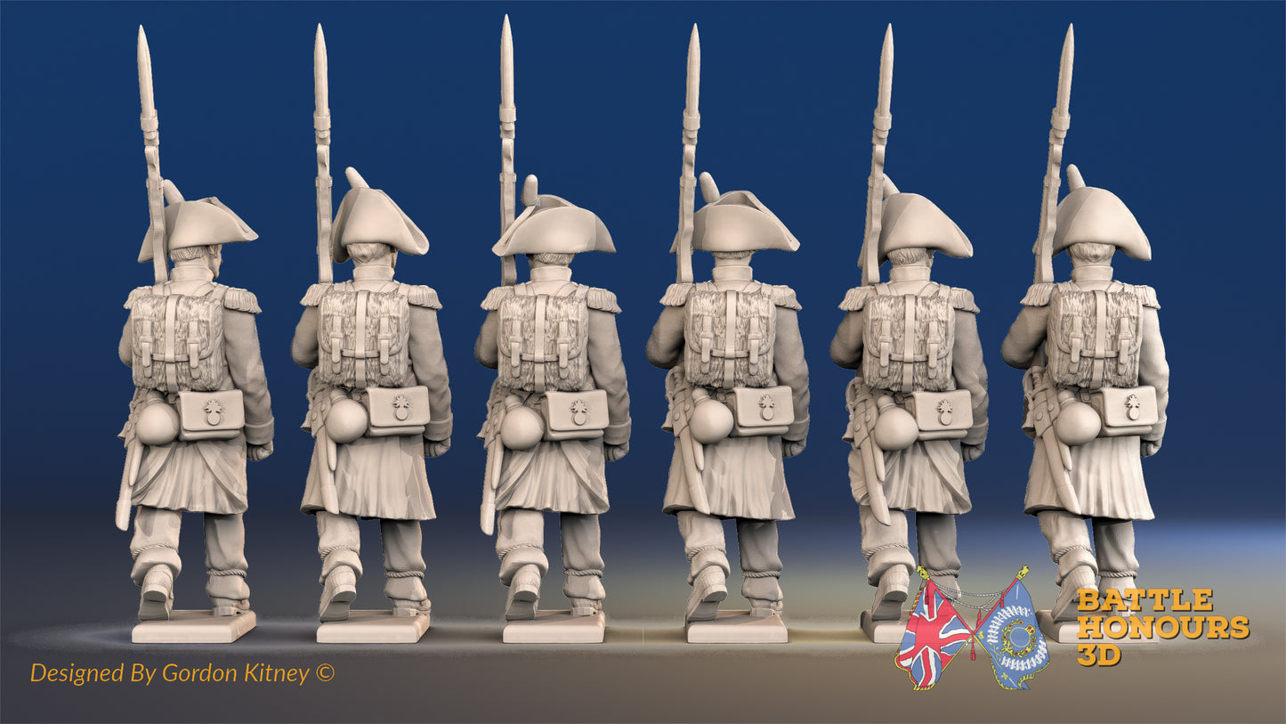 French march attack line Grenadier bicorn greatcoat rear view