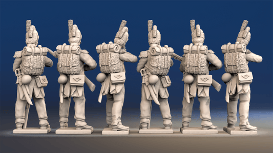 Napoleonic French Voltigeurs loading and firing in Tarleton and trousers rear view