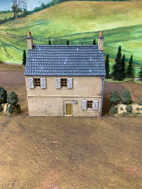 Howard Greenwood painted WW2 Normandy rural house and shop alternate view