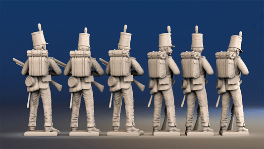 Portuguese 1st Caçadores loading skirmishers with backpacks rear view