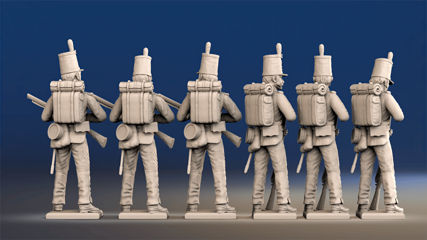 Portuguese 3rd Caçadores loading skirmishers with backpacks rear view