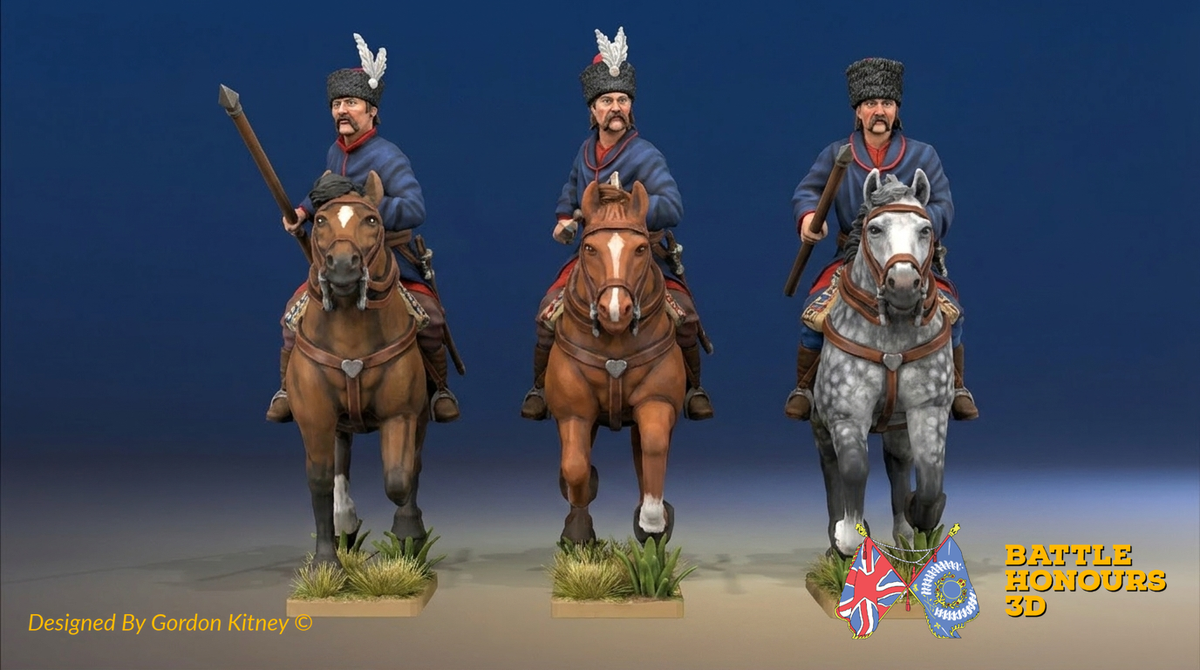 Seven Years’ War Russian Cossacks - Galloping - Lances, colour example. Figures are supplied unpainted.