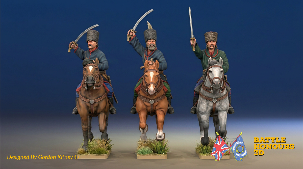Seven Years’ War Russian Cossacks - Galloping - Swords, colour example. Figures are supplied unpainted.
