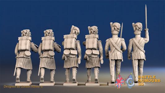 Scottish Highland flank company command treble time kilts rear view