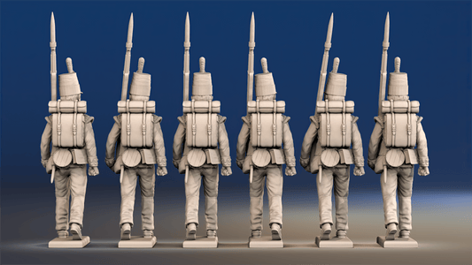Napoleonic Scottish 71st Highland Light Infantry march attack rear view