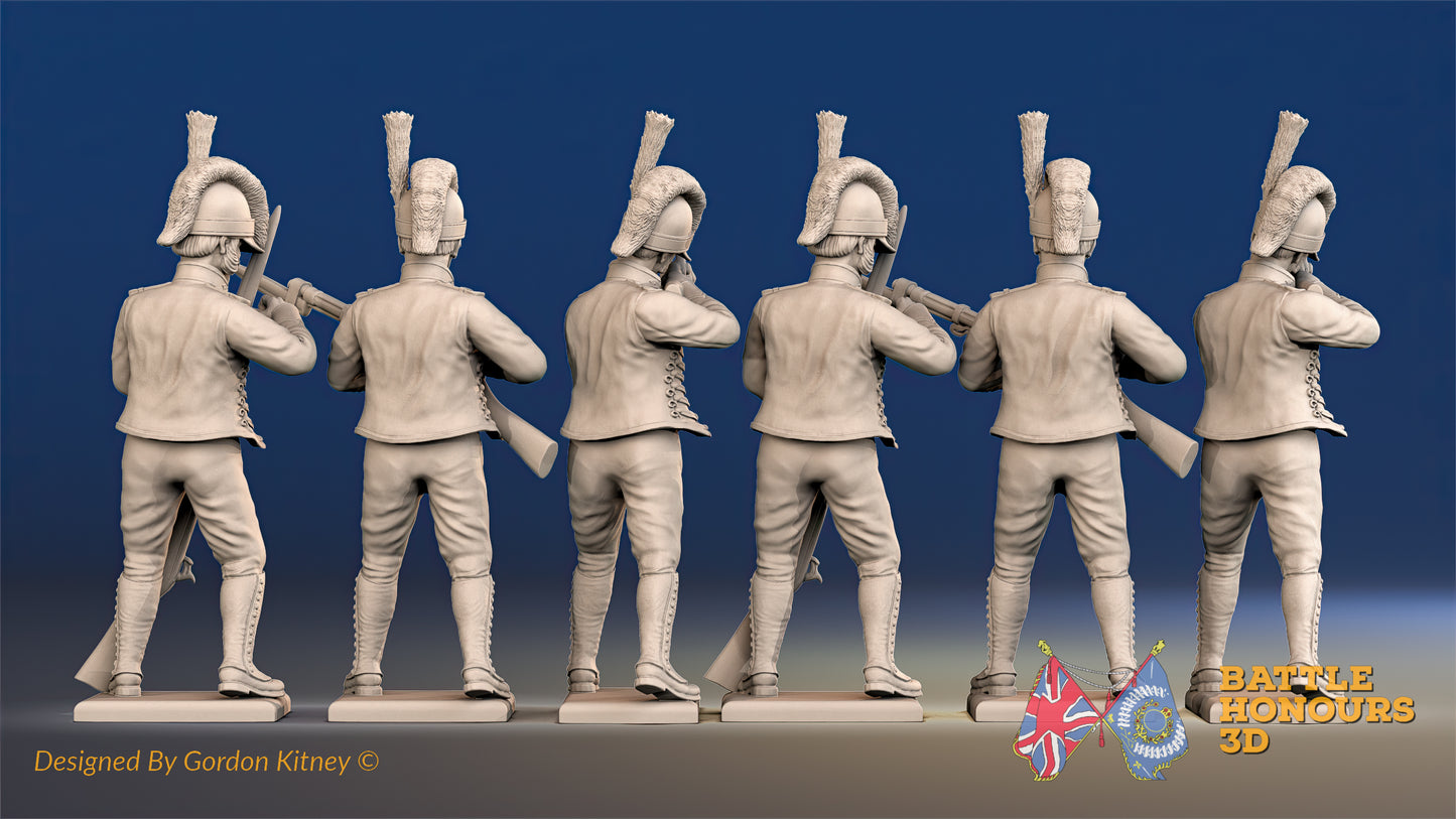 Spanish light infantry Cazadores loading and firing in gaiters, back view