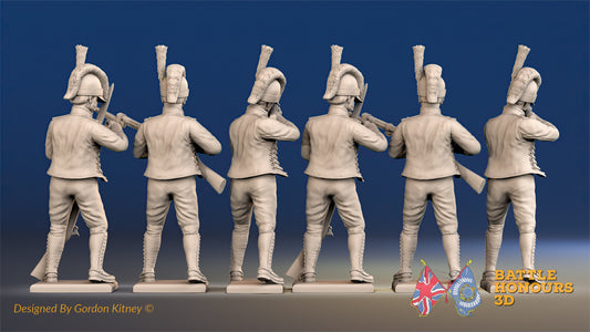 Spanish light infantry Cazadores loading and firing in gaiters, back view