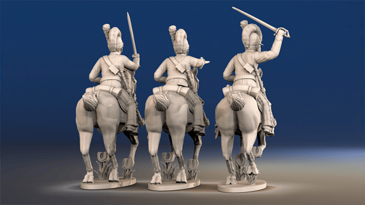 Spanish cavalry Tarleton helmet galloping rear view
