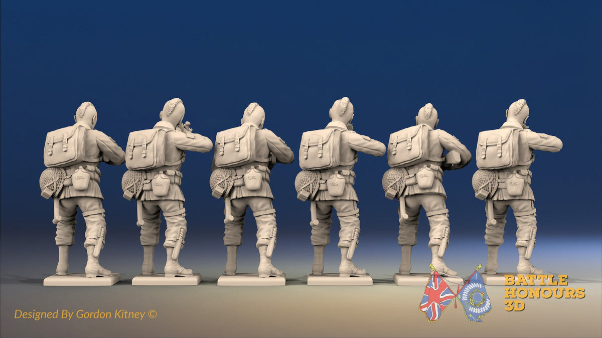 WW2 US Paratroopers Mohawk Standing Firing miniature figures rear view