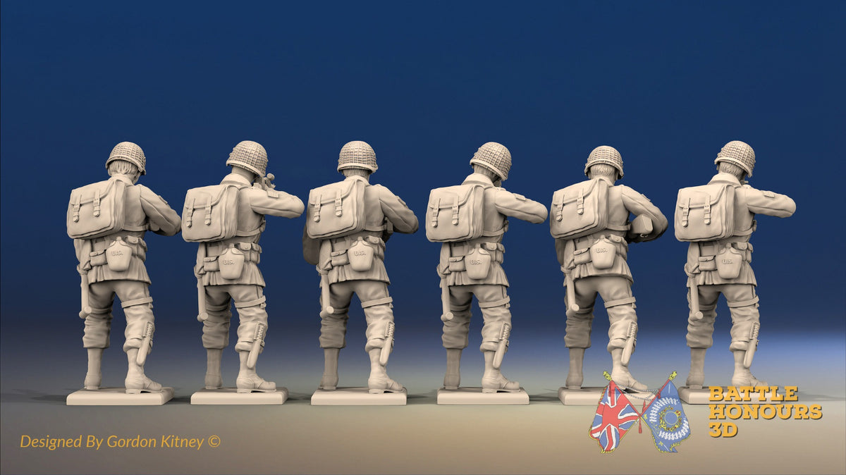 WW2 US Paratroopers Standing Firing miniature figures rear view