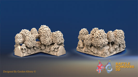 Hedgerow Corner Terrain Set – Thick Bush (Bocage, Normandy) (WW2)