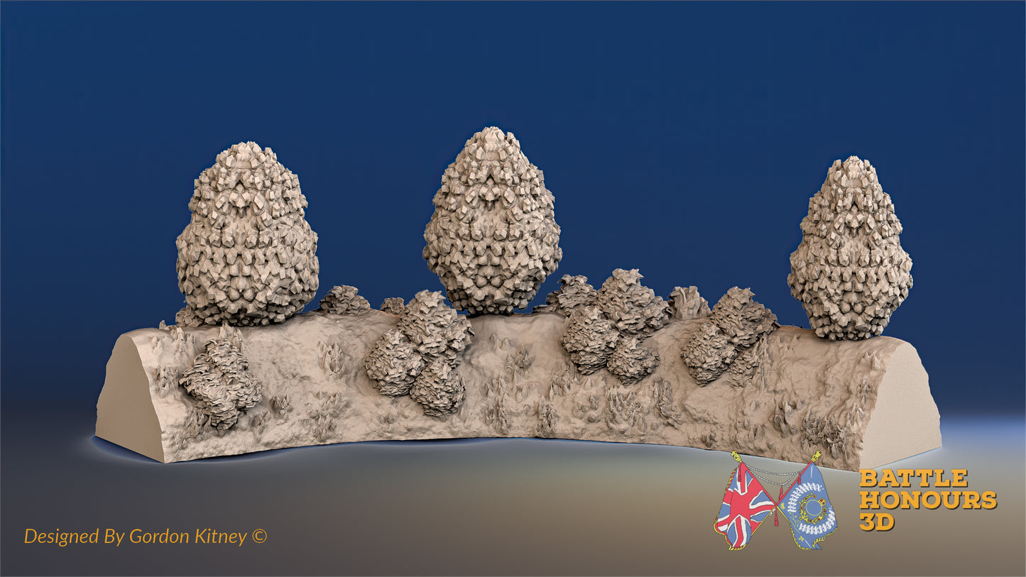 Hedgerow Curve Terrain Set – Thin Bush (Bocage, Normandy) (WW2)