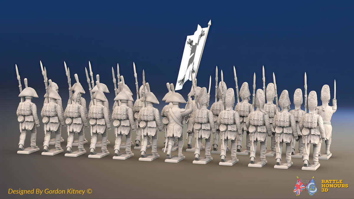 Napoleonic Spanish 1st Battalion Line Infantry March Attack - With Backpacks - 24 figures, rear view