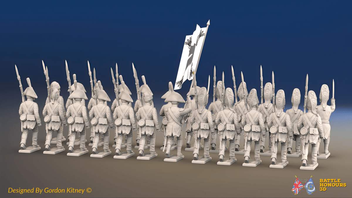 Napoleonic Spanish 1st Battalion Line Infantry March Attack - No Backpacks - 24 figures, rear view