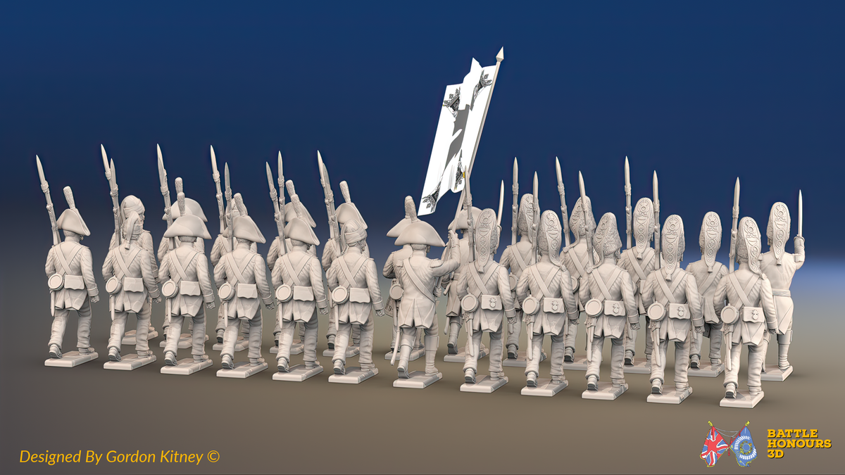 Napoleonic Spanish 1st Battalion Line Infantry March Attack - No Backpacks - 24 figures, rear view