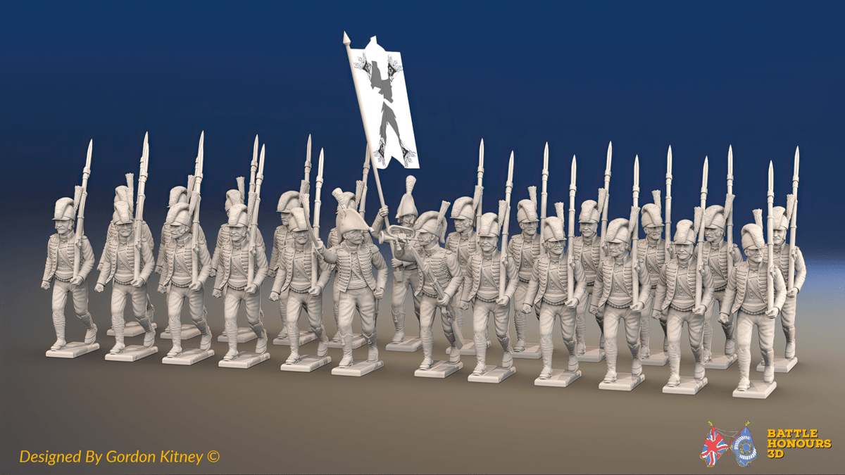 Napoleonic Spanish Cazadores Battalion March Attack - Gaiters - 24 figures, front view