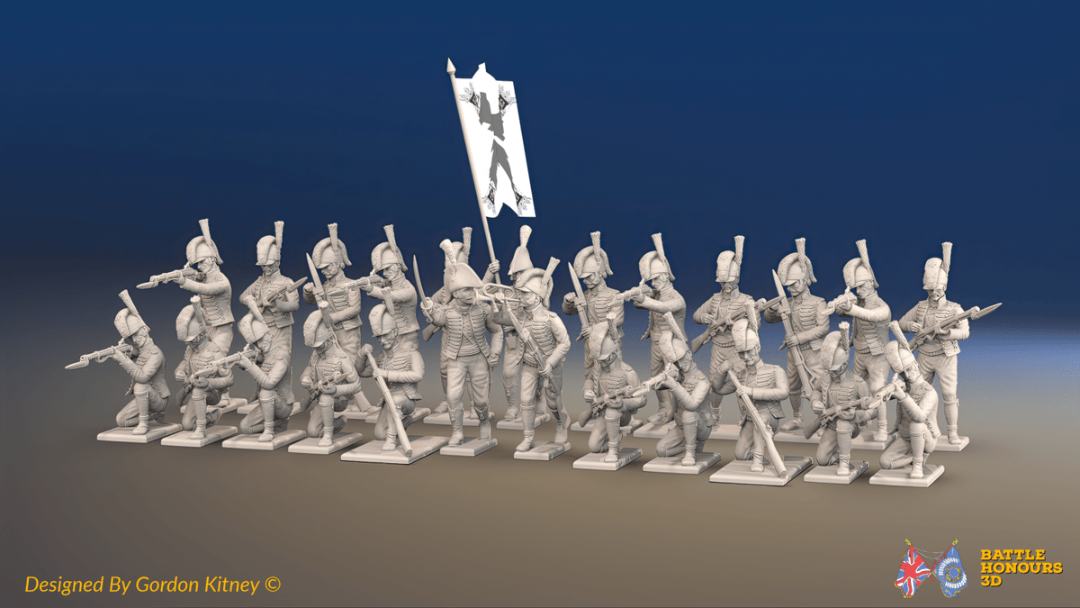 Napoleonic Spanish Cazadores Battalion Firing Line - Sandals - 24 figures, front view