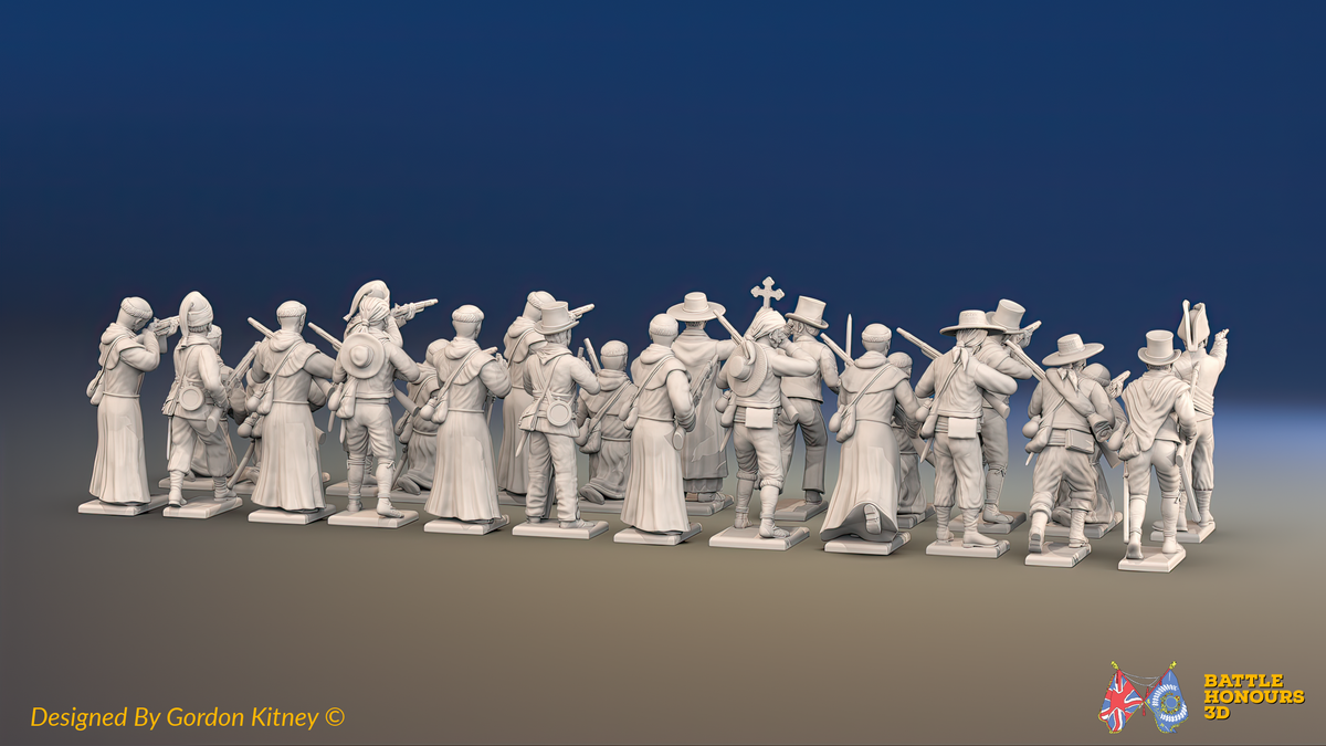 Peninsular War Spanish Guerrilla Battalion Firing Line - With Monks - 24 figures, rear view