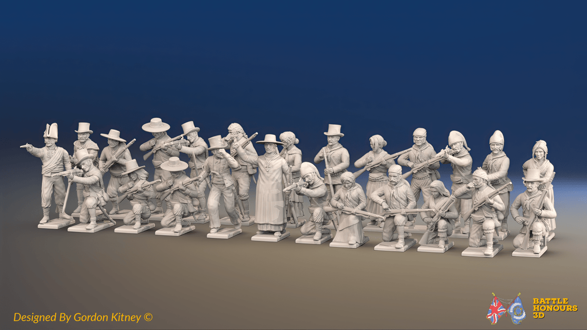 Peninsular War Spanish Guerrilla Battalion Firing Line - Advancing Women - 24 figures, front view